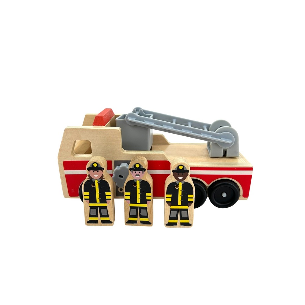 Melissa & Doug Wooden Fire Truck Toy Extending Ladder Firefighters Wood